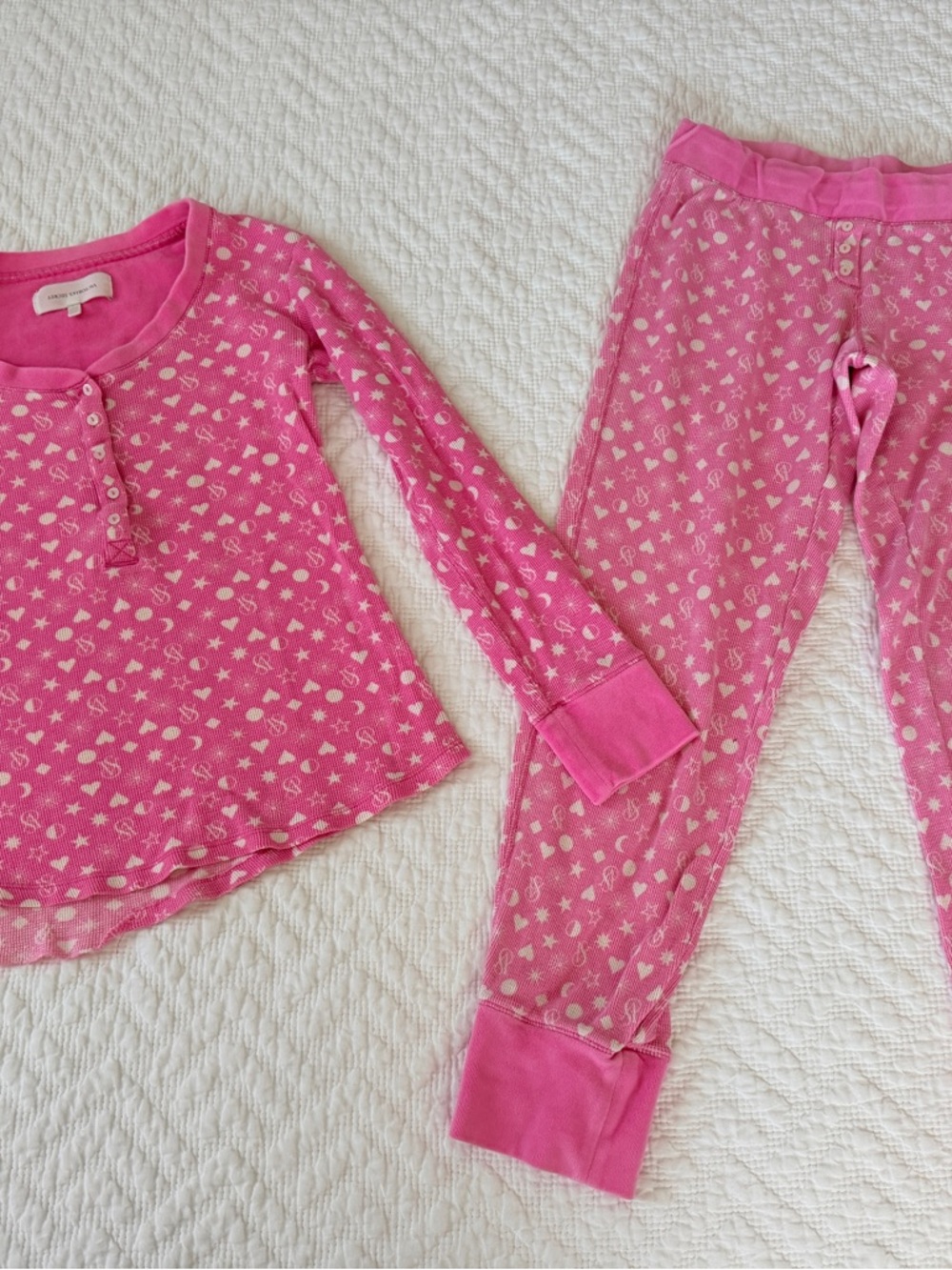 Victoria's Secret  Pink Heart & Star Thermal Pajama Set